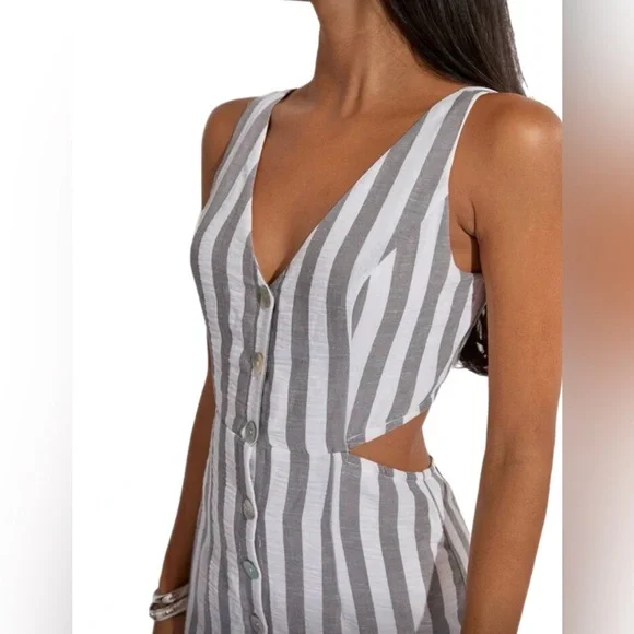 Striped Sleeveless Dress with Cutouts - Picture 2 of 4